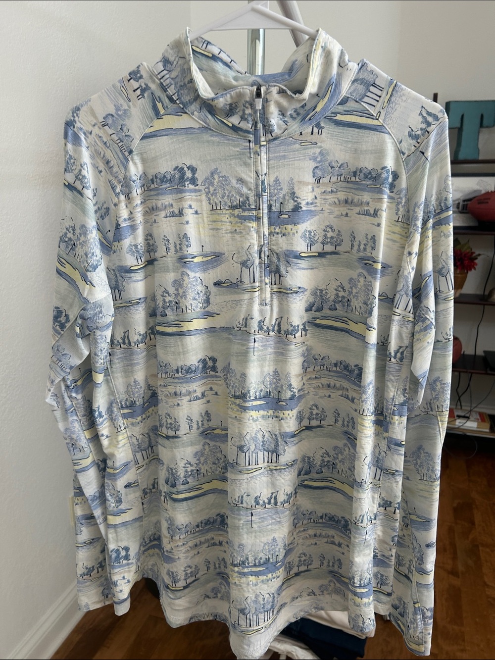 Women’s. Walter Hagen Blue and Cream Quarter-Zip Performance Shirt